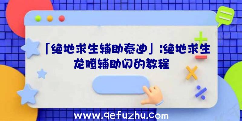「绝地求生辅助泰迪」|绝地求生龙腾辅助闪的教程